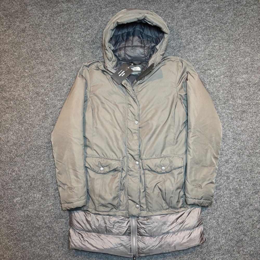 The North Face Womens 550 Down Insulated Parka Jacket Grey Large NEW